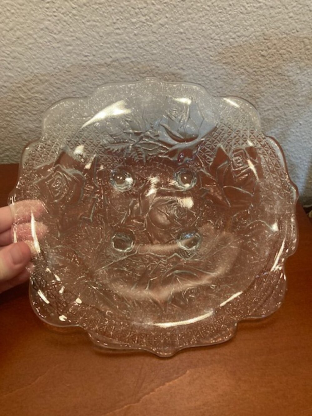 Vintage Heisey "Rose Point" Pressed Glass Footed Dish - 10"